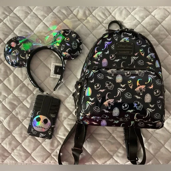 Disney Loungefly Black Backpack Nightmare before Christmas holographic. 2021 Disney Parks Nightmare Before Christmas Holographic  main image 2
